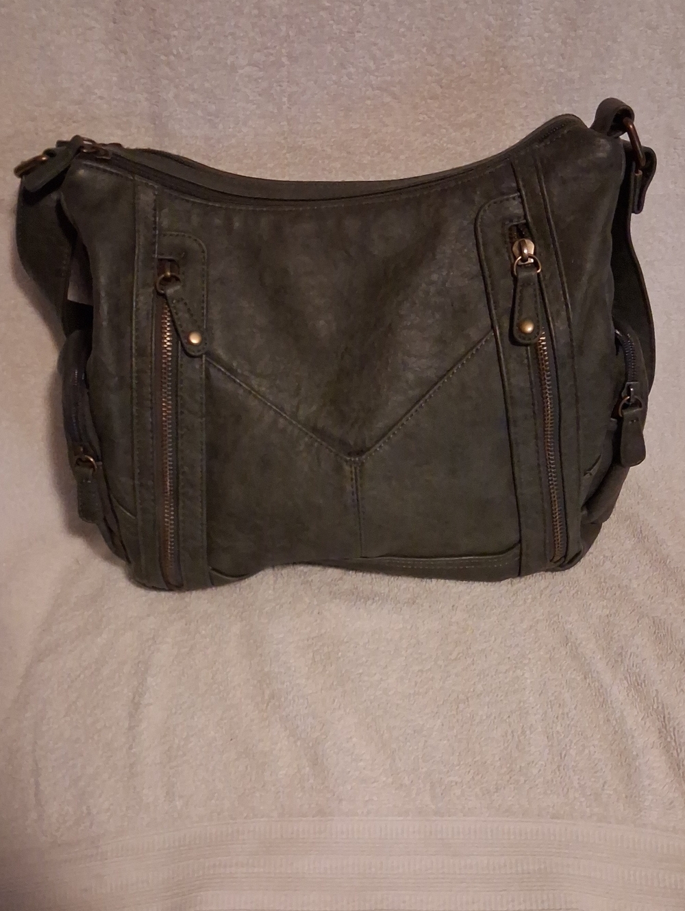 Bueno Olive Shoulder Bag with Dual Zip Front